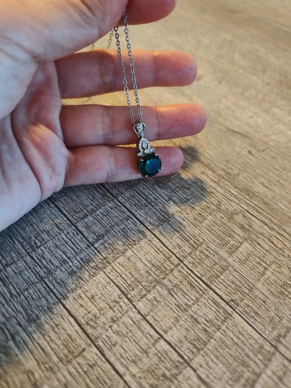 Sterling Silver Emerald Drop Pendant Necklace - Green_ 18 Inches. - Picture 7 of 11